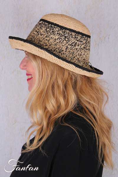 Rabarany Chapeau de soleil en raphia Metis noir et lin B9NU