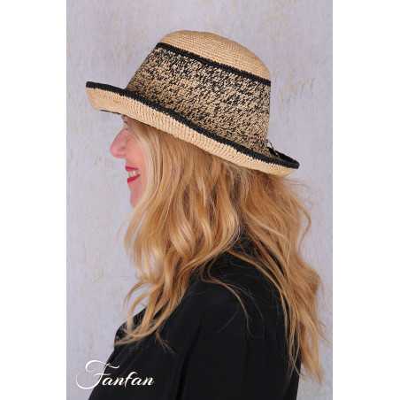 Rabarany Chapeau de soleil en raphia Metis noir et lin B9NU