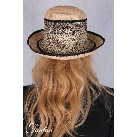 Rabarany Chapeau de soleil en raphia Metis noir et lin B9NU