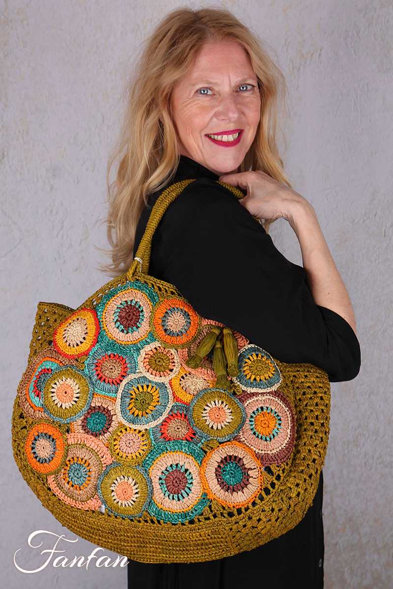 Rabarany Sac cabas en rafia Nell Pasty Olive multicolore