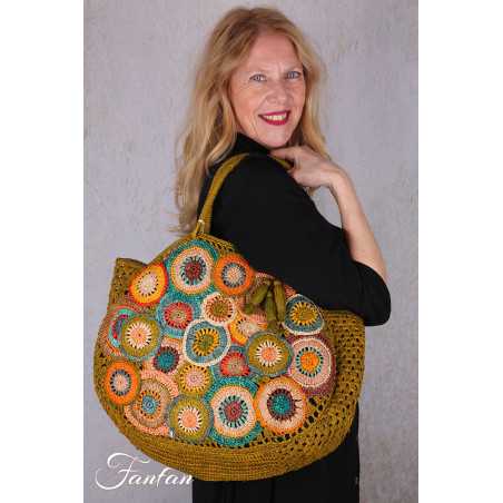 Rabarany Sac cabas en rafia Nell Pasty Olive multicolore