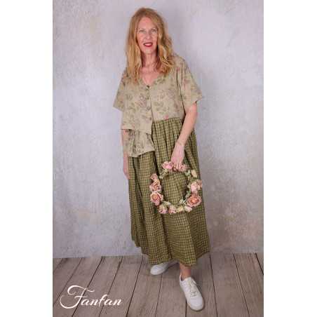 Les Ours Robe Rina Vichy vert lin