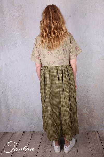 Les Ours Robe Rina Vichy vert lin