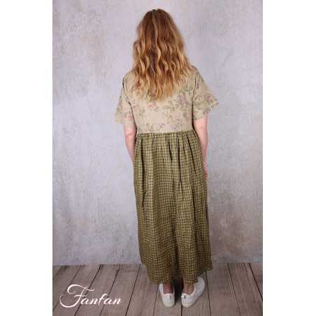 Les Ours Robe Rina Vichy vert lin