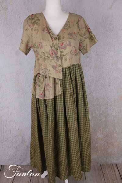 Les Ours Robe Rina Vichy vert lin