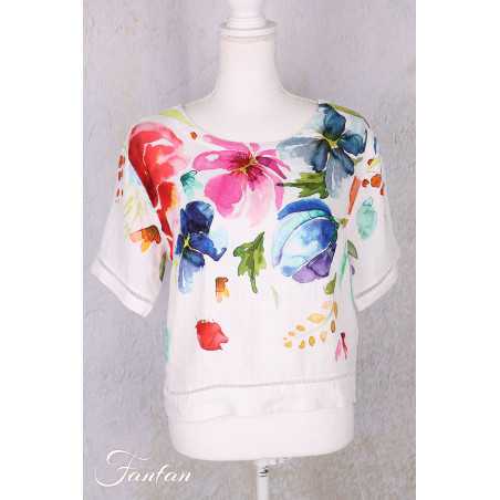 Dolcezza Top 26700 Basak Erarslan Lin à fleurs