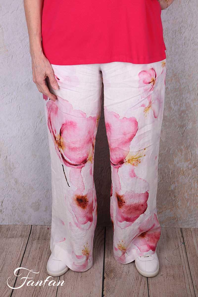 Dolcezza Pantalon 26684 Yuri Kraft Lin à fleurs
