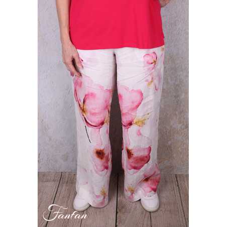 Dolcezza Pantalon 26684 Yuri Kraft Lin à fleurs