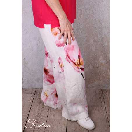Dolcezza Pantalon 26684 Yuri Kraft Lin à fleurs
