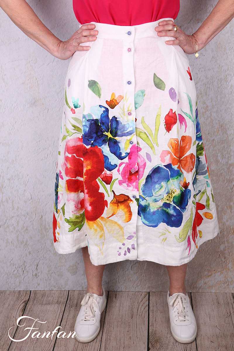 Dolcezza Jupe 26701 Basak Erarslan Lin à fleurs