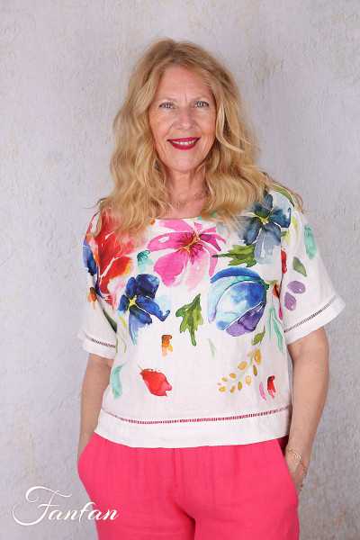 Dolcezza Top 26700 Basak Erarslan Lin à fleurs