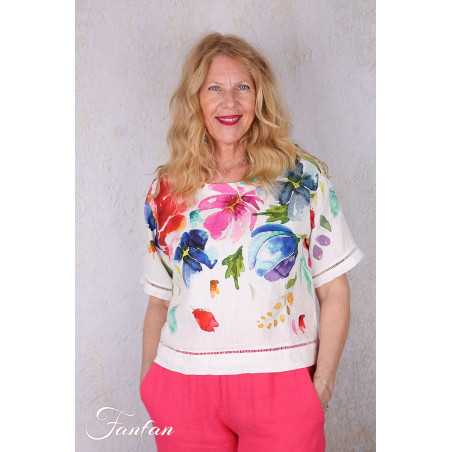 Dolcezza Top 26700 Basak Erarslan Lin à fleurs