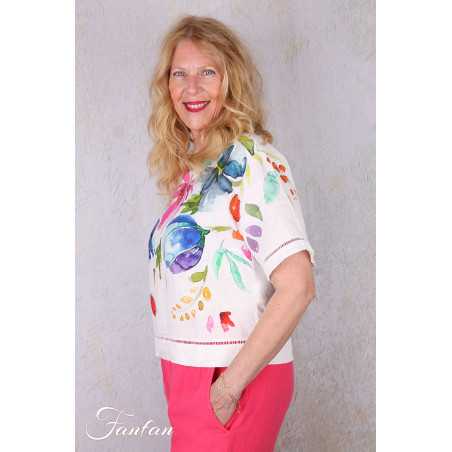 Dolcezza Top 26700 Basak Erarslan Lin à fleurs