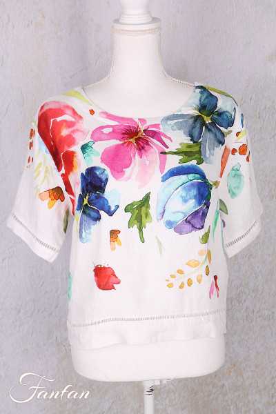 Dolcezza Top 26700 Basak Erarslan Lin à fleurs