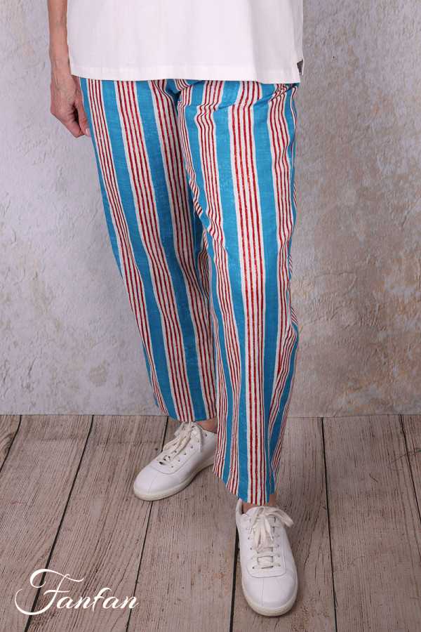 Kali Yog Pantalon Margo bleu rayé