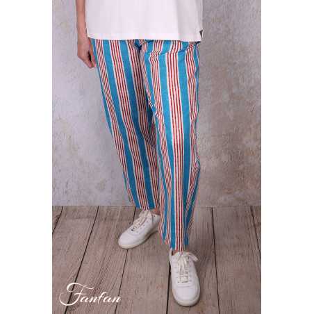 Kali Yog Pantalon Margo bleu rayé