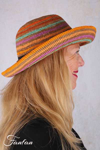 Rabarany Chapeau de soleil en raphia Rayé lin Arlequin B9NU