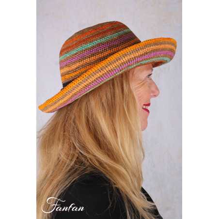 Rabarany Chapeau de soleil en raphia Rayé lin Arlequin B9NU