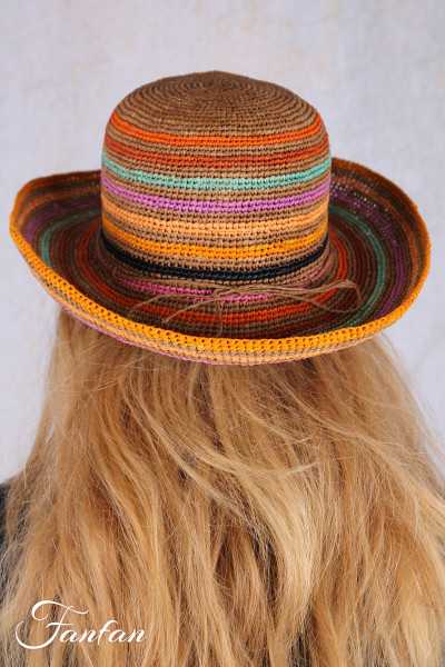 Rabarany Chapeau de soleil en raphia Rayé lin Arlequin B9NU