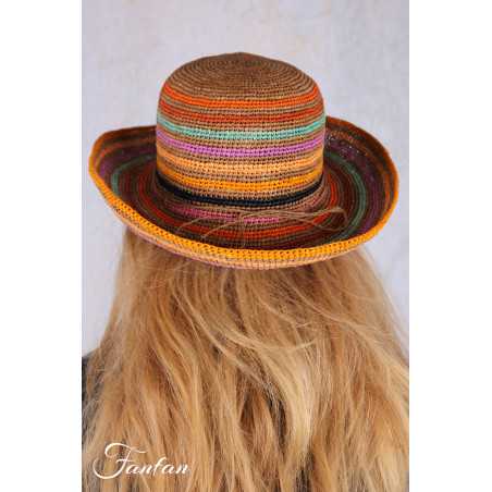 Rabarany Chapeau de soleil en raphia Rayé lin Arlequin B9NU
