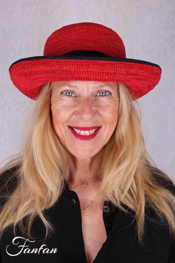 Rabarany Chapeau de soleil en raphia Rouge B9F