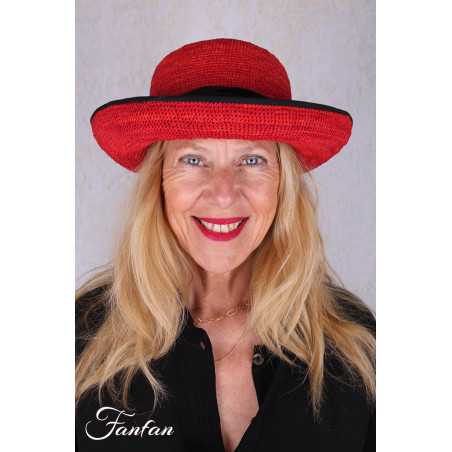 Rabarany Chapeau de soleil en raphia Rouge B9F