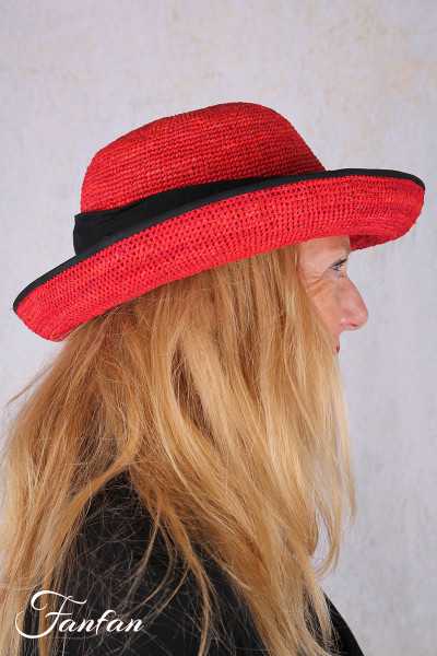 Rabarany Chapeau de soleil en raphia Rouge B9F
