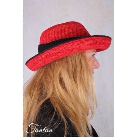 Rabarany Chapeau de soleil en raphia Rouge B9F