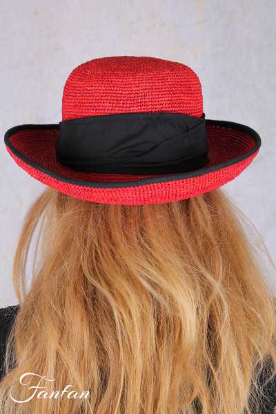 Rabarany Chapeau de soleil en raphia Rouge B9F
