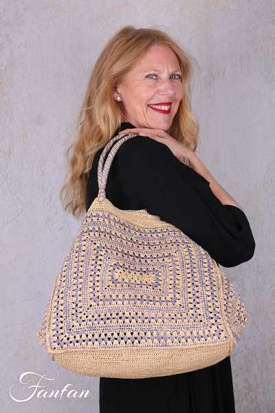 Rabarany Sac cabas en rafia Tsara NVL E24 naturel et bleu