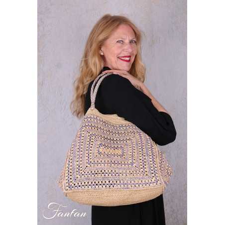 Rabarany Sac cabas en rafia Tsara NVL E24 naturel et bleu