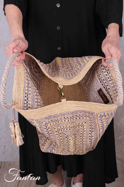 Rabarany Sac cabas en rafia Tsara NVL E24 naturel et bleu