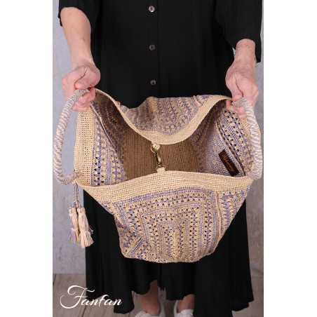 Rabarany Sac cabas en rafia Tsara NVL E24 naturel et bleu