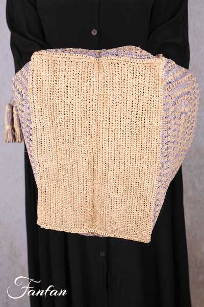 Rabarany Sac cabas en rafia Tsara NVL E24 naturel et bleu